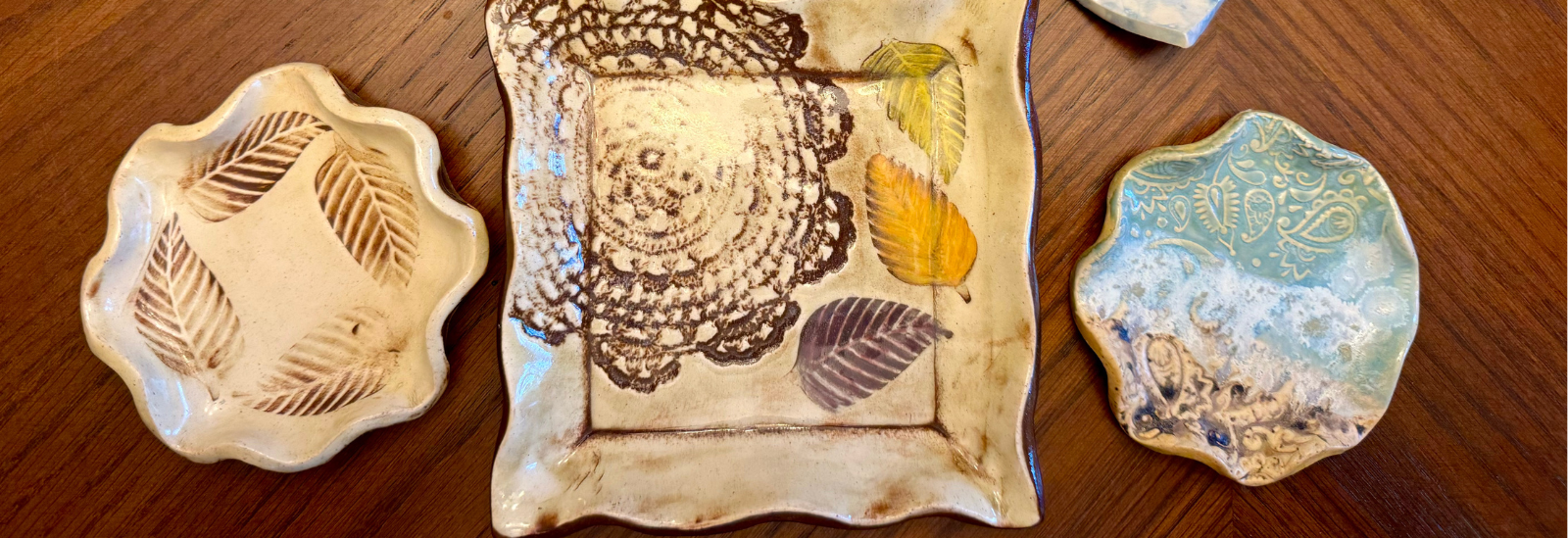 examples of three hand-built dishes made at Pearl City Clay House